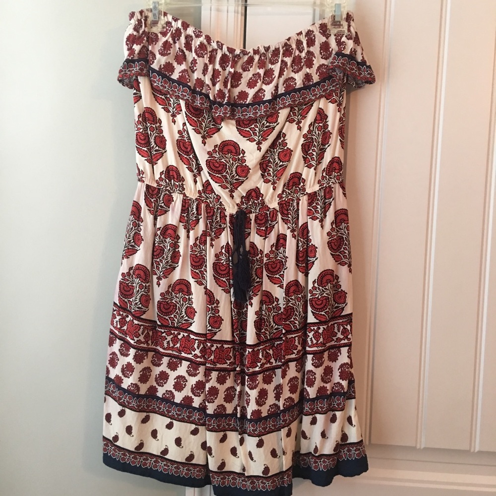 Strapless rose print dress